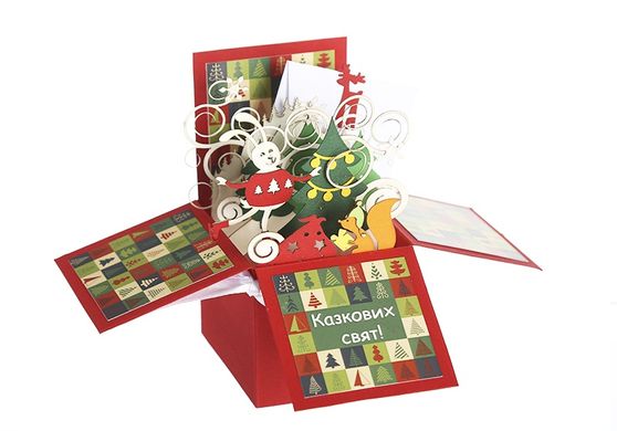 Объемная новогодняя открытка 3Д коробочка «Рождественский лес»