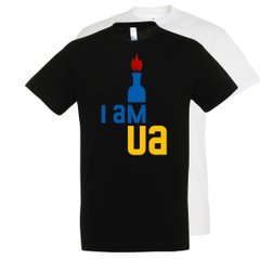Чорна футболка з патріотичним принтом "I AM UKRAINE"; унісекс; 100% бавовна, креативний принт