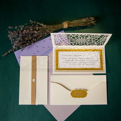 Свадебный поздравительный набор ТОП 3, Открытка кружевная + конверт для денег