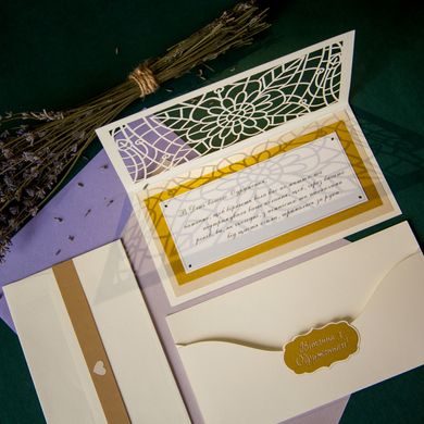 Свадебный поздравительный набор ТОП 3, Открытка кружевная + конверт для денег