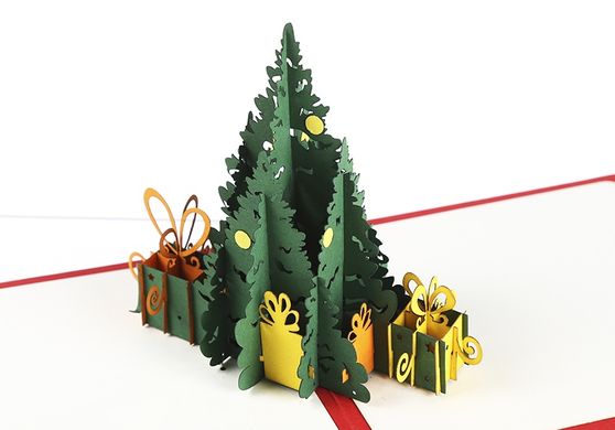 Объемная новогодняя открытка «Елка с подарками» 3Д