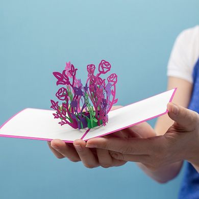 3Д открытка «Розовые цветы»