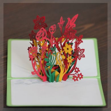 3Д открытка «Красные цветы»