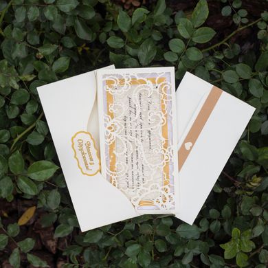 Весільний вітальний набір №1, Весільна листівка з мереживом + конверт для грошей