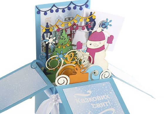Объемная новогодняя открытка 3Д коробочка «Снеговик»