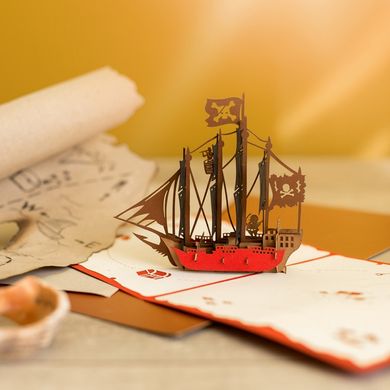 Объемная 3Д открытка с кораблем «Пиратский»