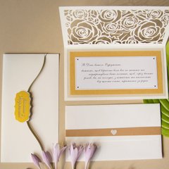 Свадебный поздравительный набор ТОП 2, Открытка кружевная с розами + конверт для денег