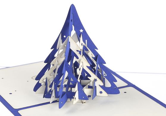 Об'ємна новорічна листівка «Синя ялина» 3Д
