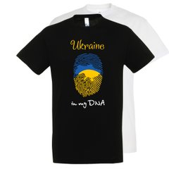 Футболка з патріотичним принтом "Україна в моїх ДНК"; унісекс; 100% бавовна, креативний принт, S, Чорний