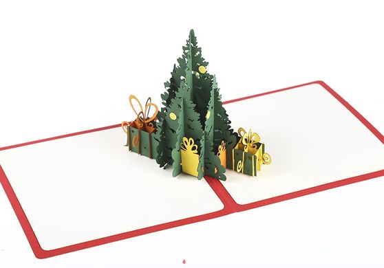 Объемная новогодняя открытка «Елка с подарками» 3Д