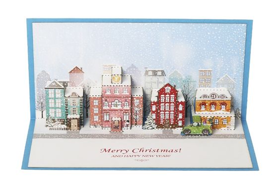 Об'ємна новорічна листівка 3Д «Зимове місто вдень»