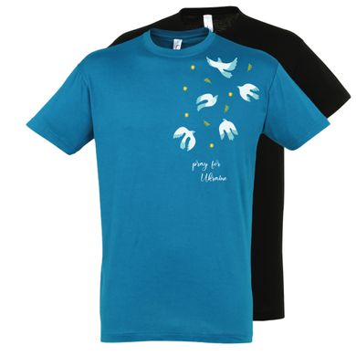 Синя футболка з патріотичним принтом "Пташки миру"; унісекс; 100% бавовна