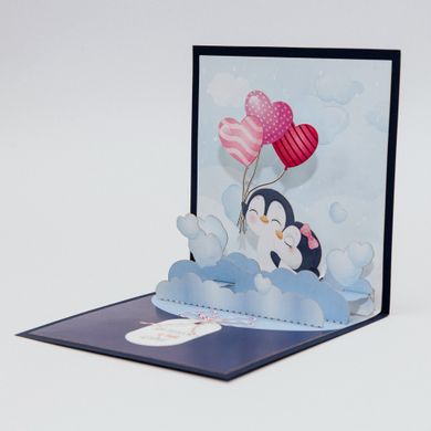3Д листівка Закохані пінгвіни
