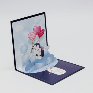 3Д открытка Влюбленные пингвины