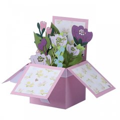 3Д листівка коробочка «Рожеві квіти»