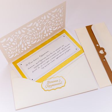 Свадебный поздравительный набор ТОП 5, Свадебная открытка с кружевом + конверт для денег