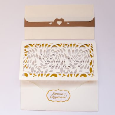 Свадебный поздравительный набор ТОП 5, Свадебная открытка с кружевом + конверт для денег