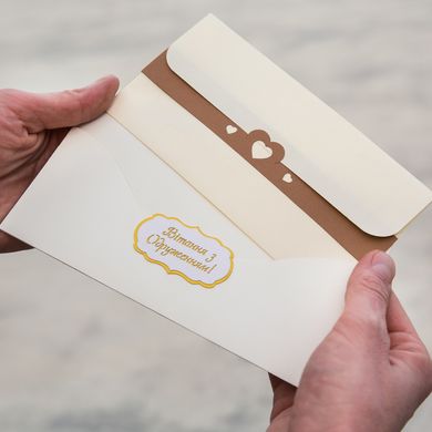 Свадебный поздравительный набор ТОП 8, Свадебная открытка с кружевом + конверт для денег