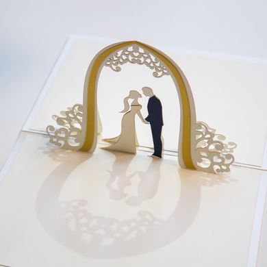 Об'ємна 3Д листівка на Весілля з аркою "Молодята" + конверт для грошей; Весільний вітальний набір 3в1