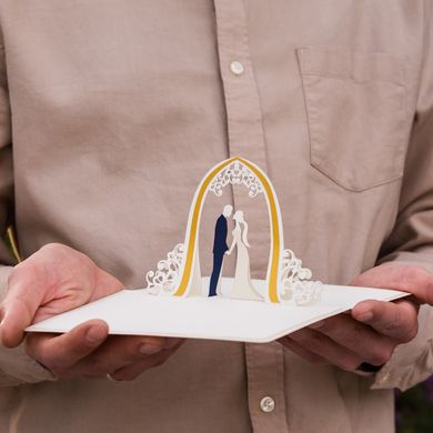 Объемная 3Д Свадебная открытка с аркой "Молодожены" + конверт для денег; Свадебный поздравительный набор 3в1