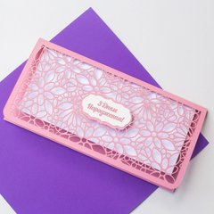 Открытка-конверт для денег на День рождения, ажурный, розовый