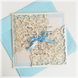 Ажурная свадебная открытка, бежево-голубая, голубой конверт